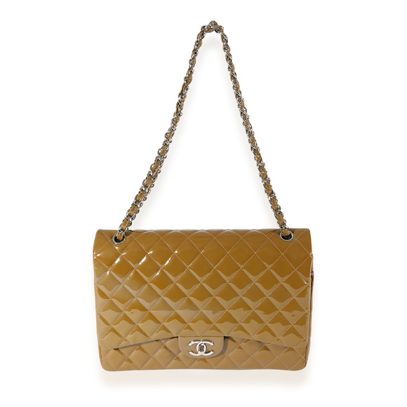 Chanel Tan Quilted Patent Leather Maxi Double Flap - Picture 2 of 7